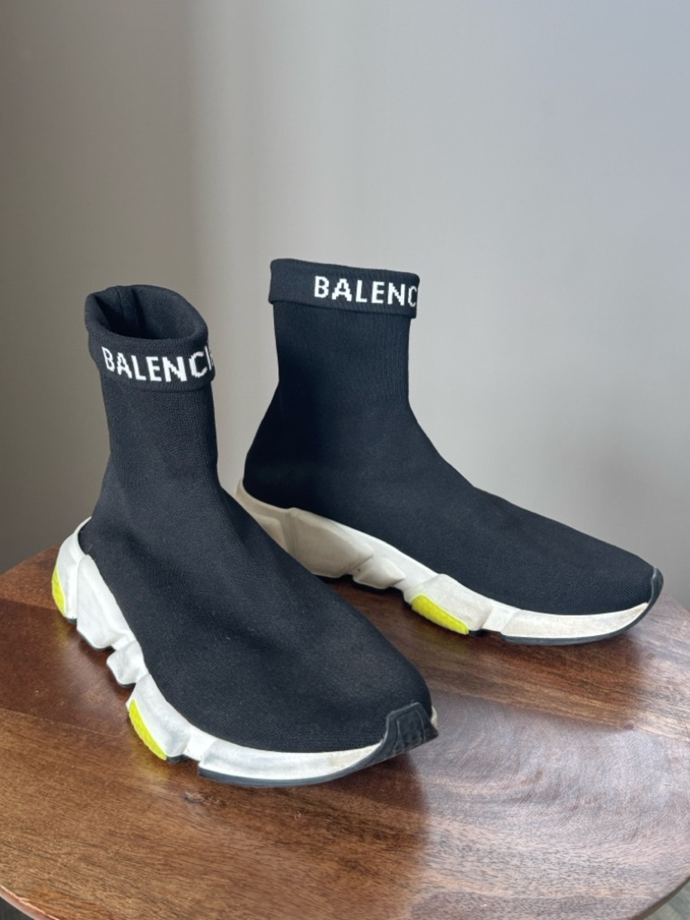 Balenciaga Black Sock Sneakers with White & Neon Yellow Accents